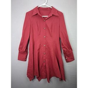 Your Highness Tunic Dress Womens Medium Burgundy Red Button Front Sharkbite Hem